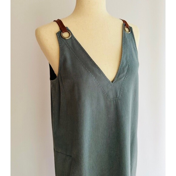 BCBG Max Azria denim dress with leather shoulder straps size extra small XS - Picture 1 of 4